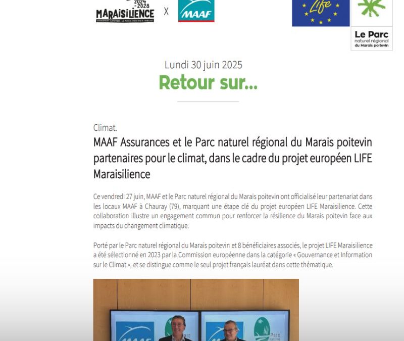 MAAF Assurances et le Parc naturel régional du Marais poitevin  partenaires pour le climat
